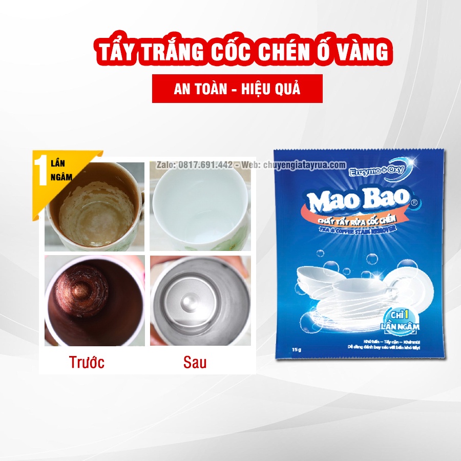 1 Gói Bột Tẩy Rửa Cốc Chén Ố Vàng, Sỉn Màu Lâu Ngày Siêu Mạnh 15g