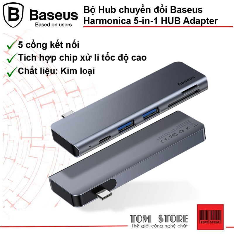 Bộ Hub chuyển đổi 5 trong 1 Baseus Harmonica Type C to USB 3.0, TF/SD Card Reader, Type C PD Adapter -Bh 12 tháng