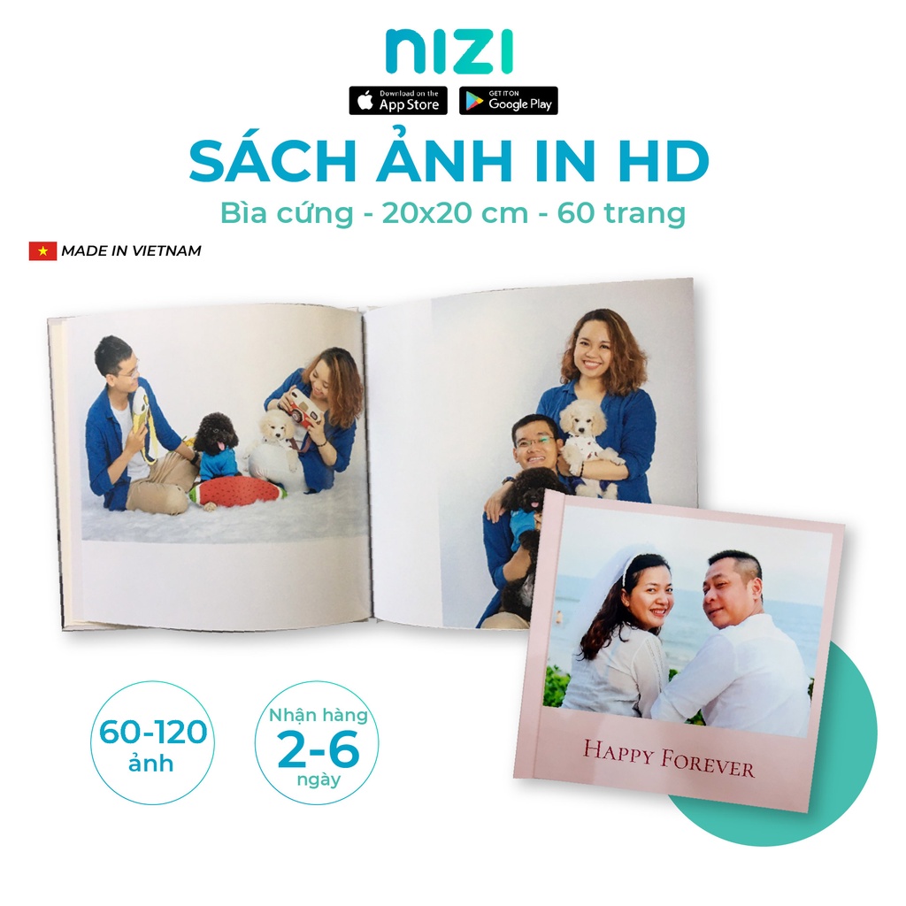 In sách ảnh theo yêu cầu bìa cứng 60 trang 20 x 20cm - In HD trên app NIZI