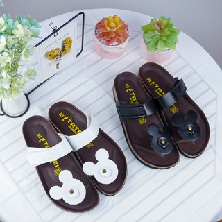 Dép xỏ ngón nữ đế trấu hình chuột Mickey - 2 màu Trắng Đen