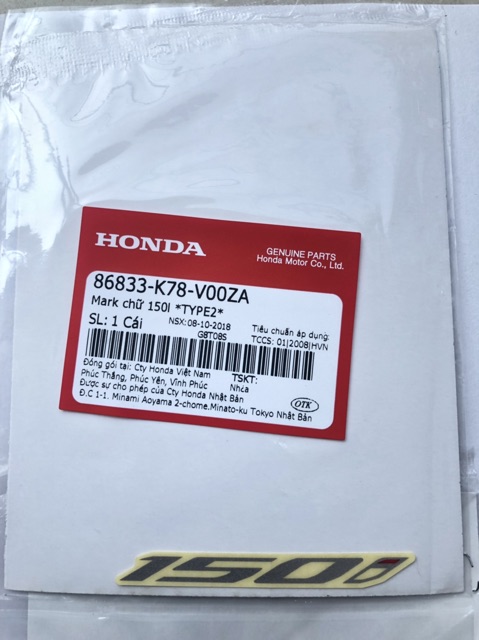 Tem 150i Chính Hãng Honda Cho SH 2017-2018-2019