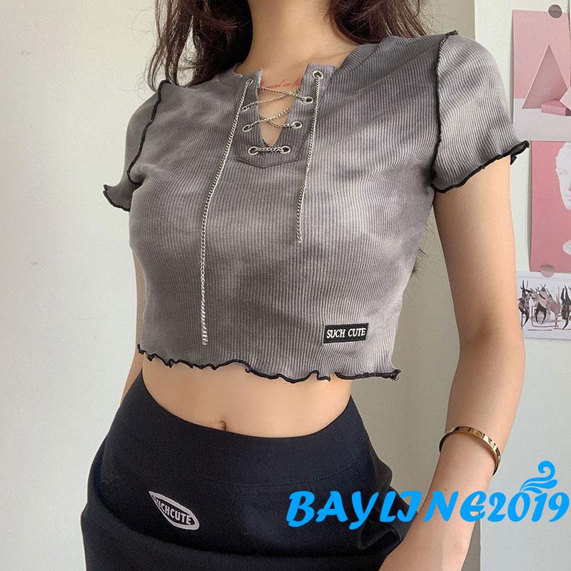 Áo Croptop Tay Ngắn Thời Trang Cho Nữ