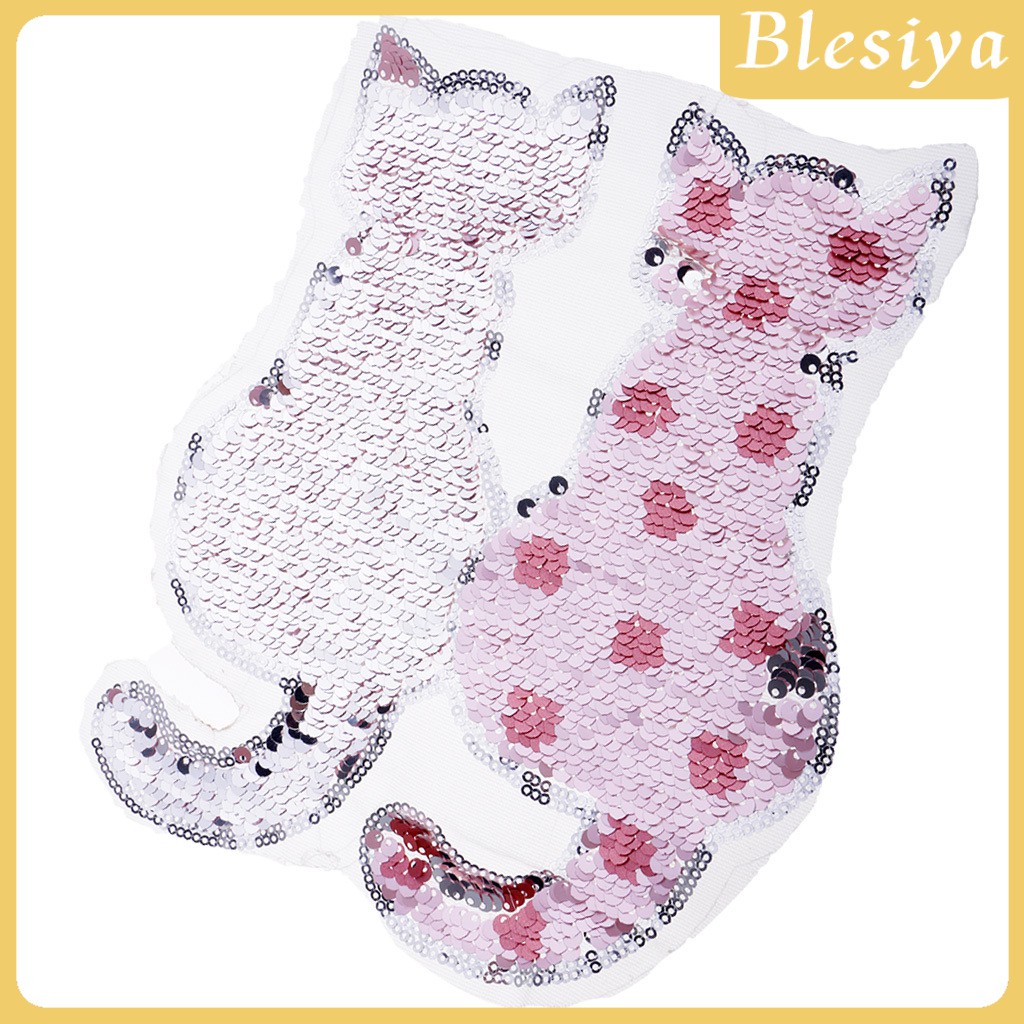[Blesiya] Sticker Ủi Thêu Hình Mèo Đính Kim Sa Dễ Thương Có Thể Đảo Ngược