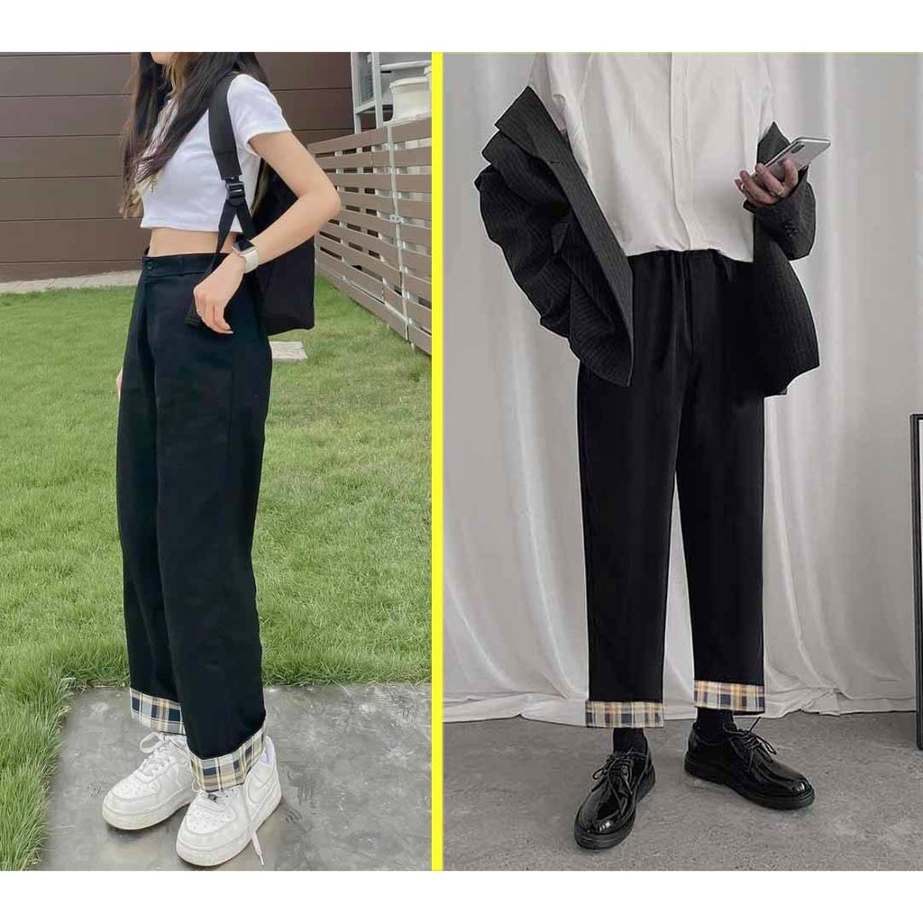 ⚡ Rẻ vô địch ⚡ Quần Baggy Nam Nữ Kaki Ống Suông Sắn Gấu CARO Unisex - rộng đen MẶC 2 KIỂU hot 2021