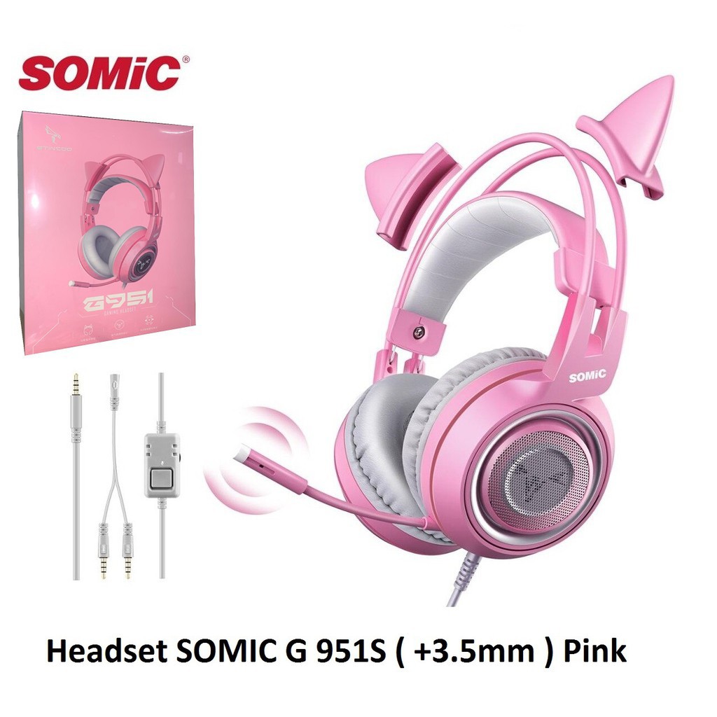 Tai Nghe Mèo Cao Cấp SOMIC G 951s PINK JACK, Đầu Cắm 3.5Mm Siêu Cute