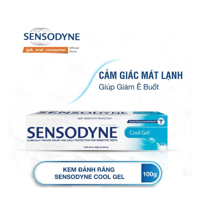 Kem đánh răng Sensodyne Cool Gel  giảm ê buốt 24/7 tuýp 100g