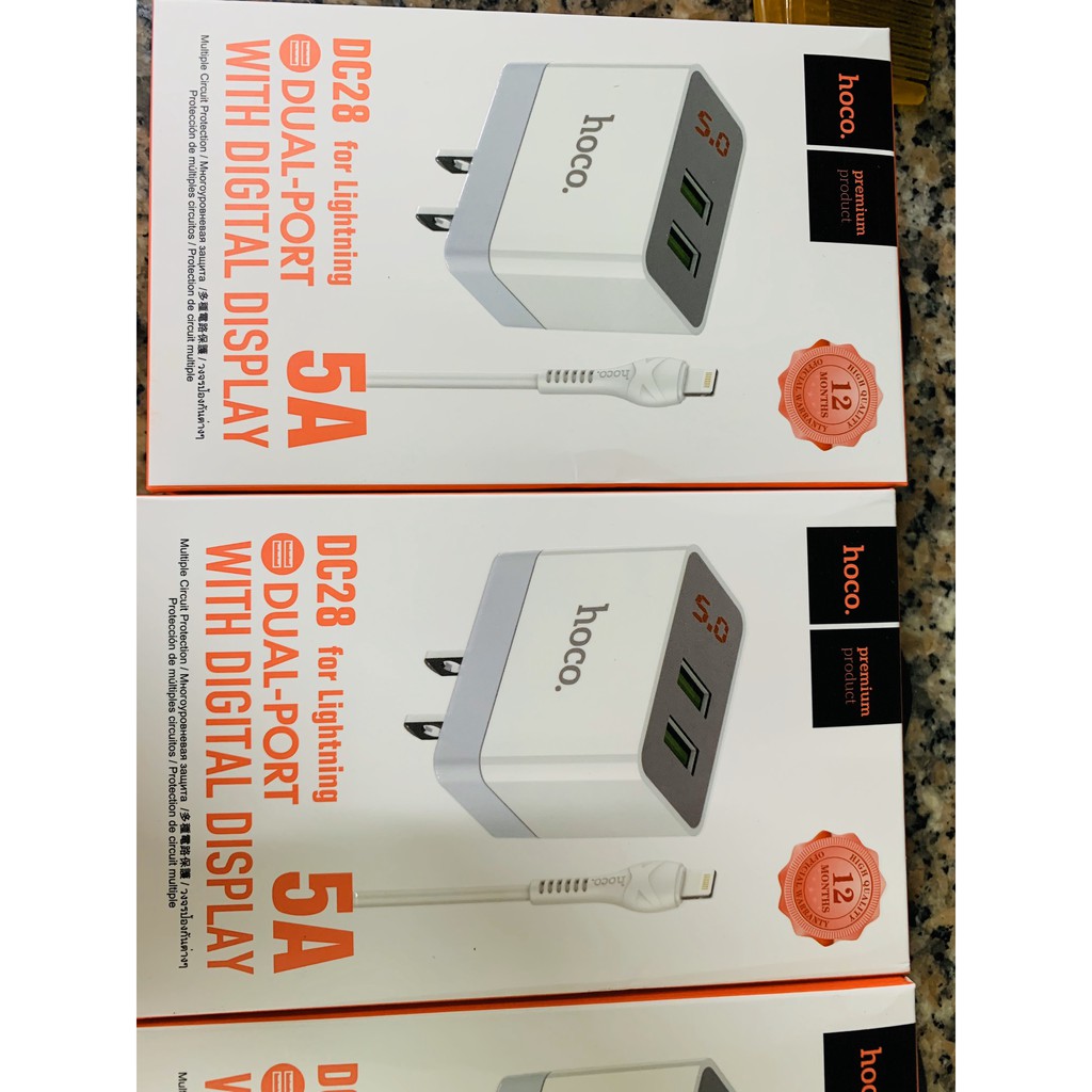 Bộ sạc nhanh 2 cổng USB HOCO DC 28 màn hình led