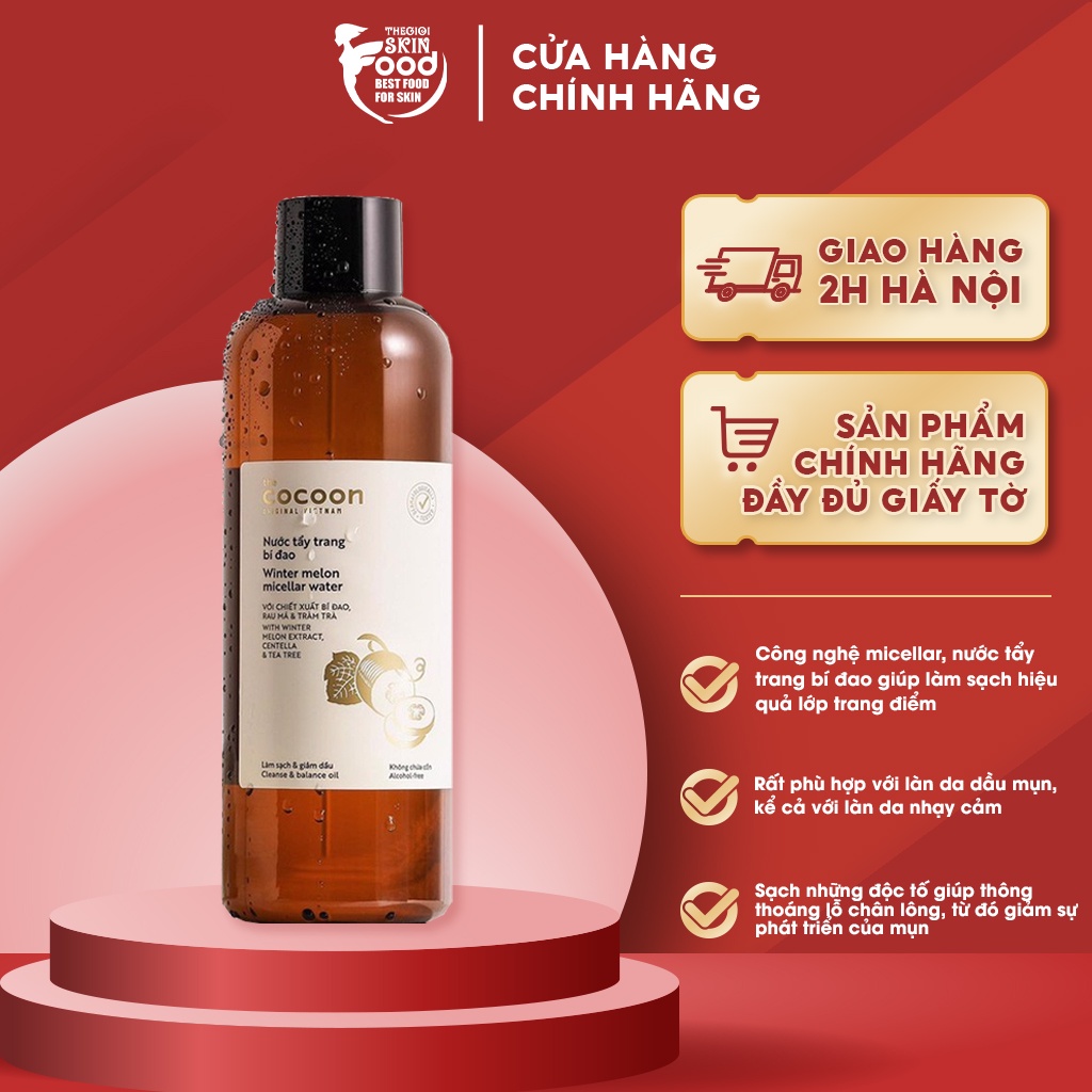 Nước Tẩy Trang Làm Sạch Dịu Nhẹ Chiết Xuất Bí Đao The Cocoon Winter Melon Micellar Water 500ml