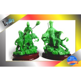 Bộ 2 tượng đại bồ tát văn thù và phổ hiền xanh ngọc cao cấp để xe hơi, bàn làm việc - luxury art