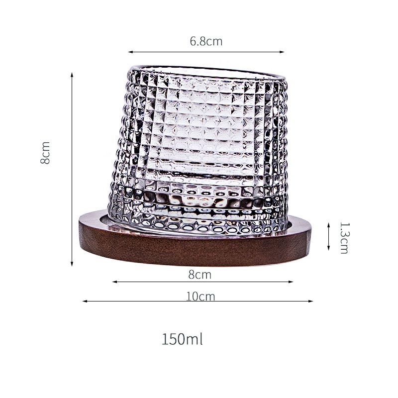 Cốc thủy tinh đế gỗ xoay tròn sang trọng tinh tế dùng để uống rượu, tiệc tùng, trang trí nhà cửa, bộ quà tặng-Ráp