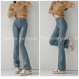 Quần jean nữ ống loe cạp cao phong cách mới