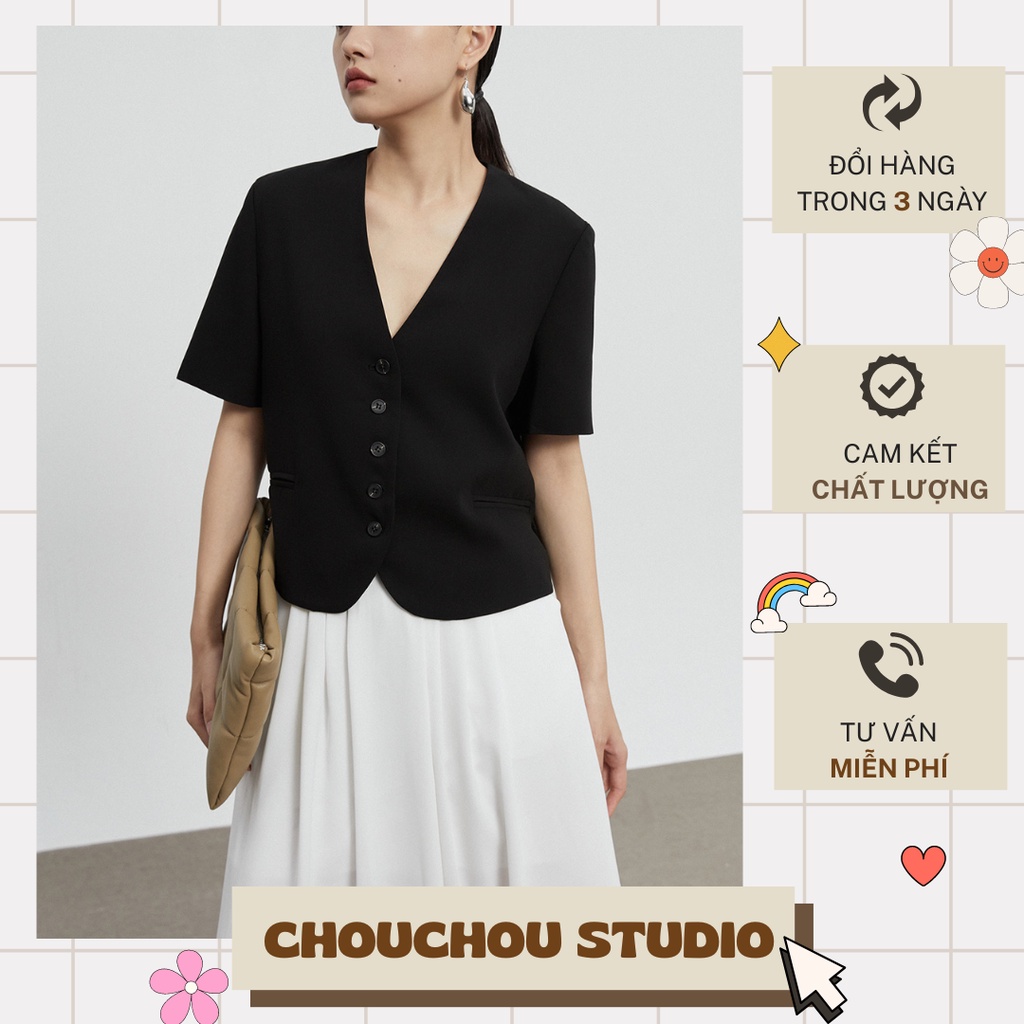 Vest Lỡ Dáng Lửng Cộc Tay Thời Trang Nữ Retro