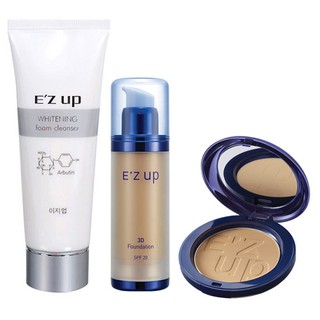 Combo bộ sữa rửa mặt- kem nền và phấn phủ trang điểm Ezup 3D Pact