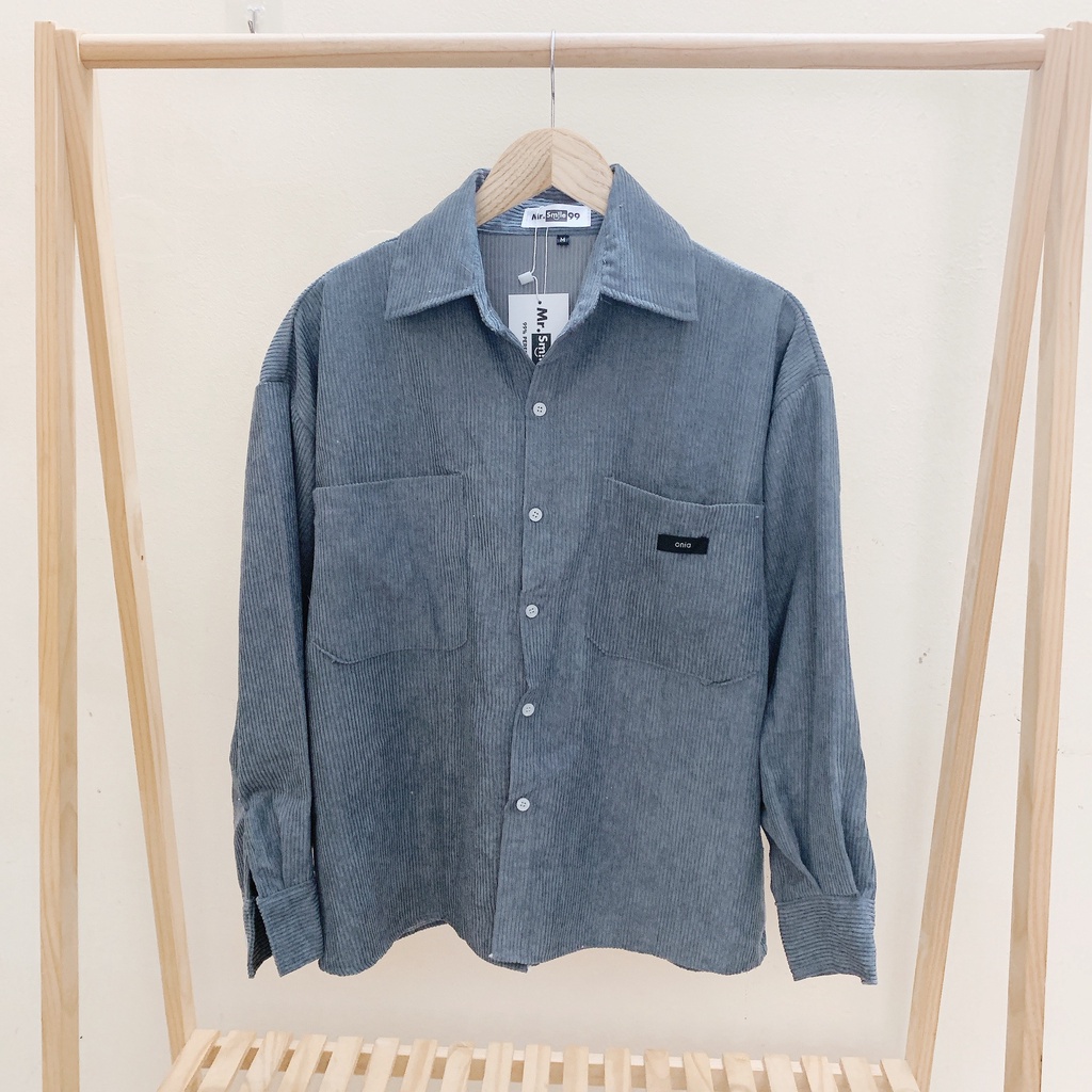 Áo Sơ Mi Nhung Tăm/Nhung Gân Kupi Tay Dài Unisex Form To Rộng Oversize Hình Thật AAG99