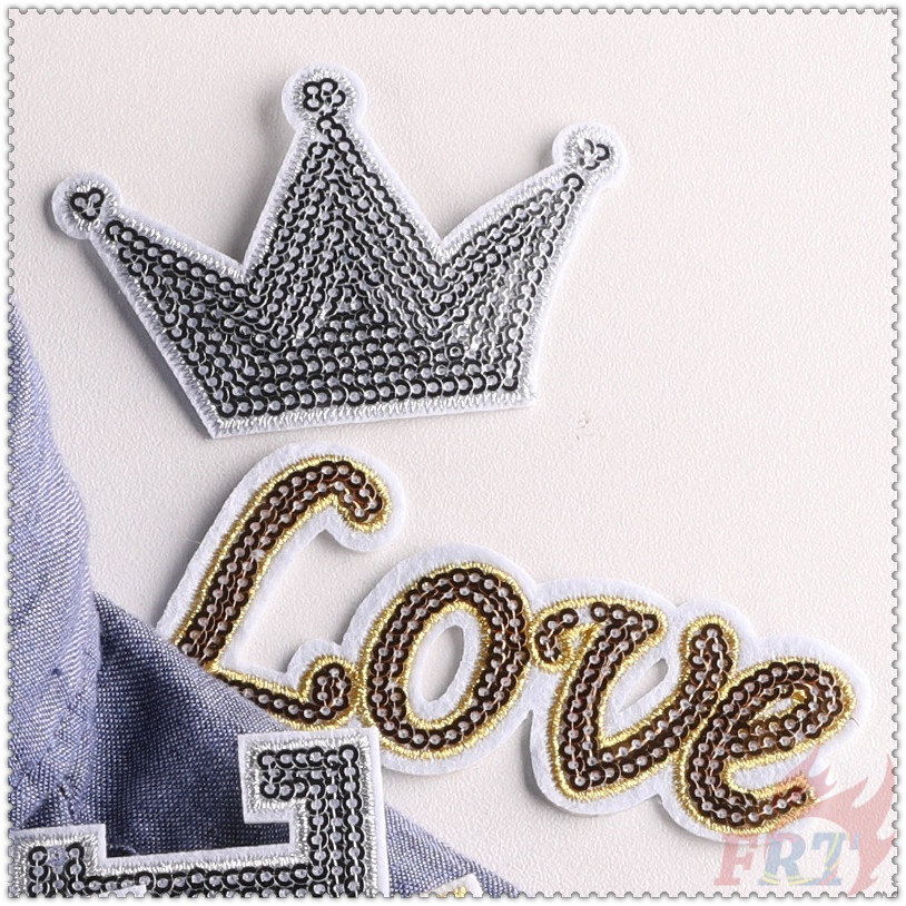 ✿ Sticker Ủi Thêu Hình Chữ Cái &amp; Love &amp; Vương Miện ✿ 1 Sticker Ủi Thêu Hình Huy Hiệu