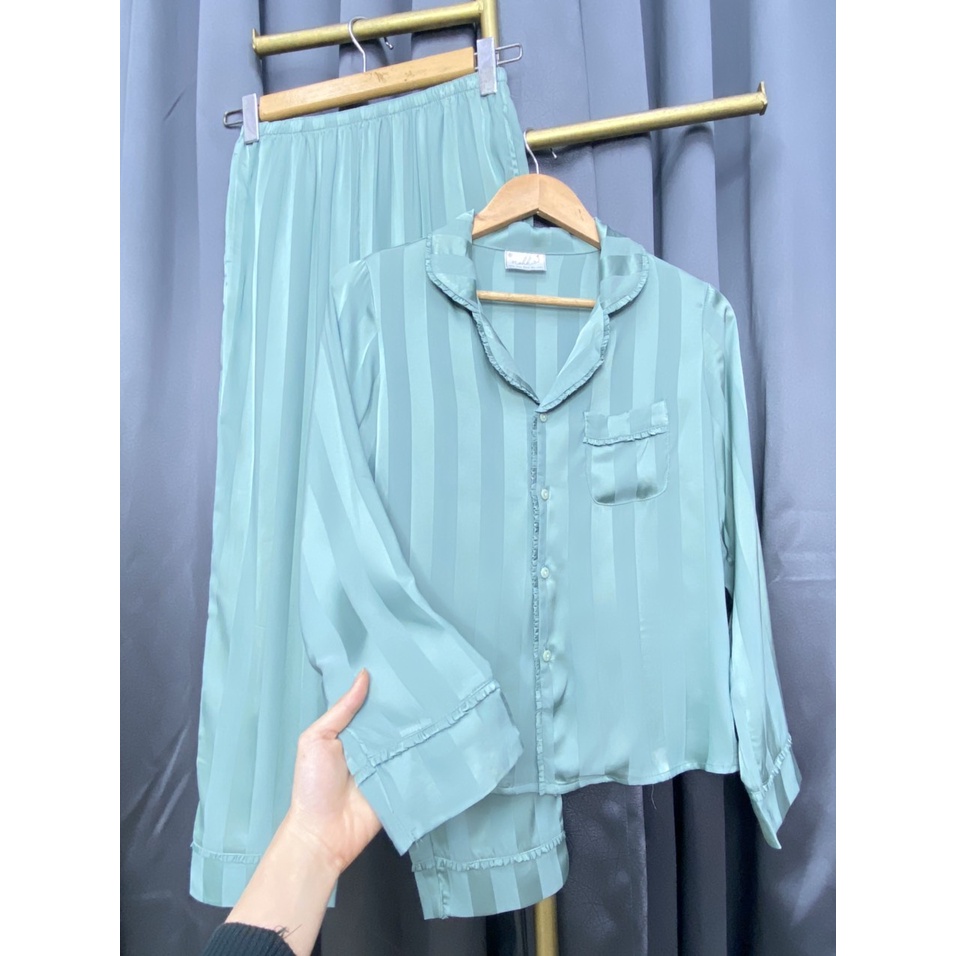 Bộ đồ Pijama Lụa Mặc Nhà NOHK. SET đồ ngủ lụa mềm mịn, nhẹ, thiết kế dáng dài trơn trọc phối viền bèo siêu tiểu thư
