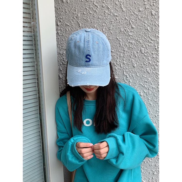 Mũ Lưỡi Trai Cao Bồi Màu Xanh Nhạt Phong Cách Cao Bồi Hàn Quốc Thời Trang Năm 2021 Dễ Phối Đồ Cho Nữ