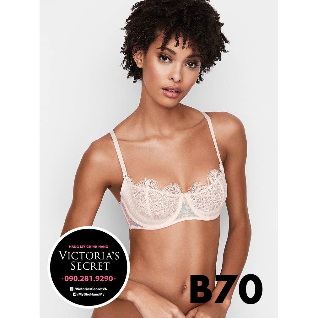 -32B/B70- Áo màu trắng phối ren, kết cườm, không mút nâng, dòng Dream Angels Victoria's Secret USA