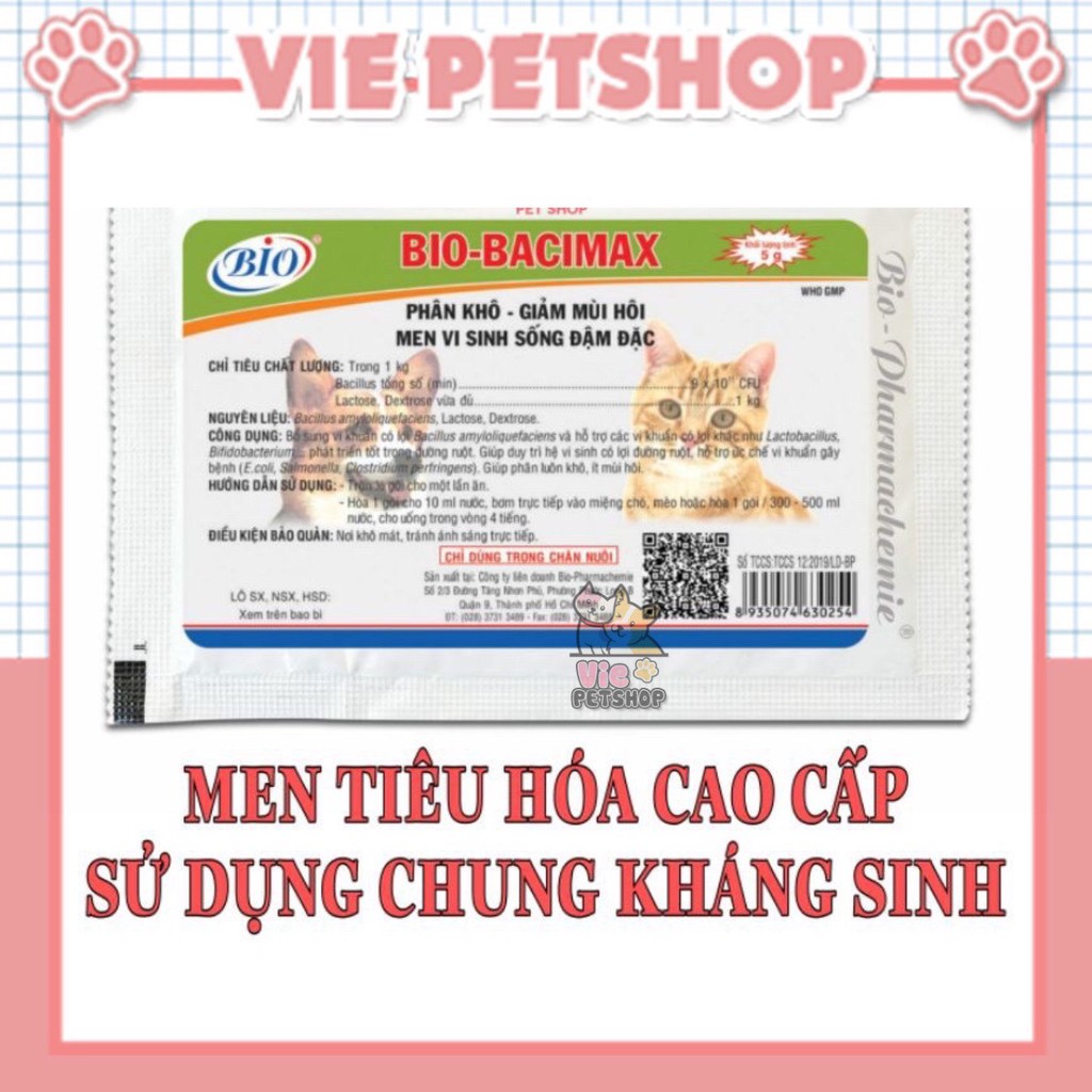 [CHÍNH HÃNG] BIO BACIMAX - Men Vi Sinh Giúp Phân Khô, Giảm Mùi Hôi cho Chó Mèo Gói 5g | Vie PETSHOP