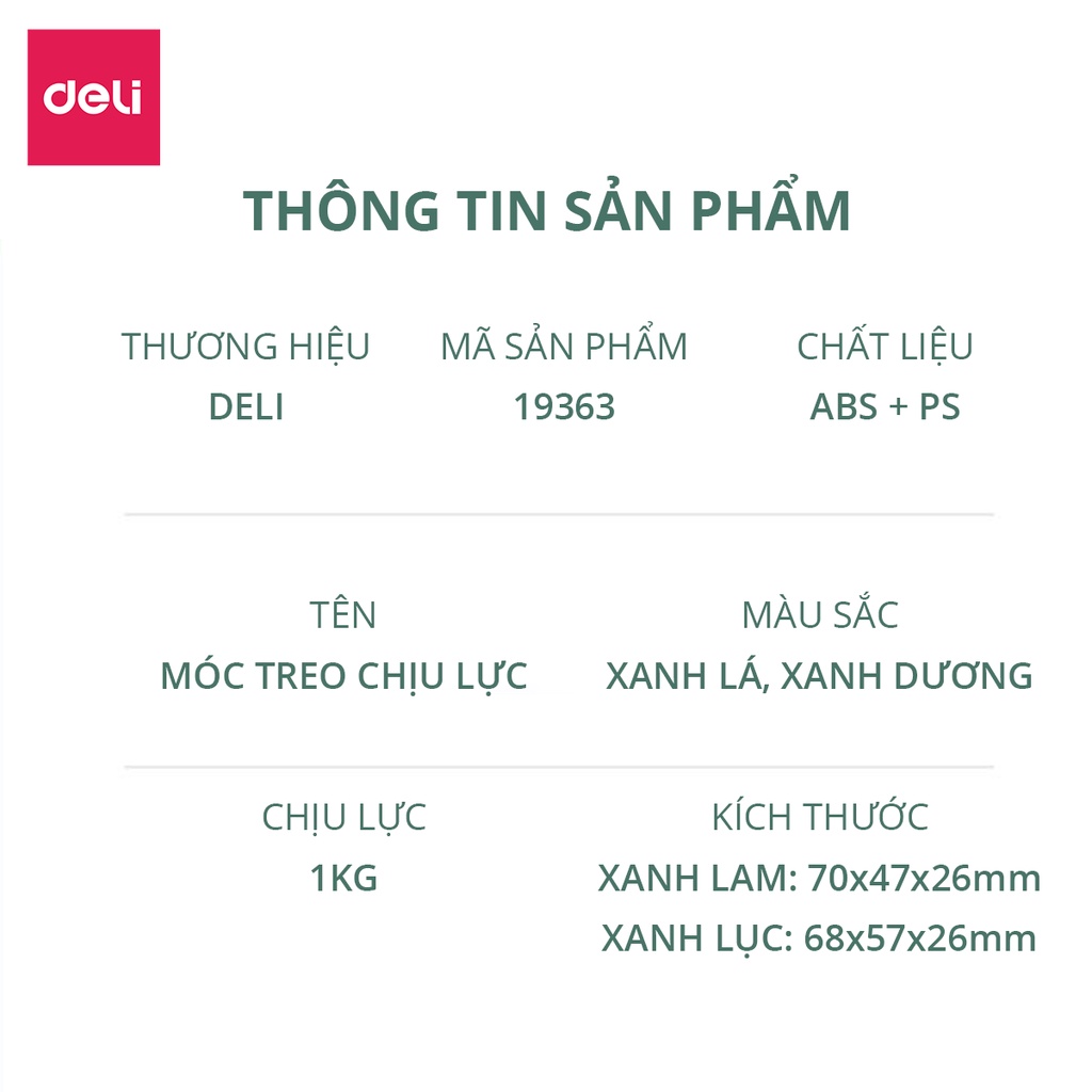 [Mã LIFEDL44 giảm 50K đơn 99K] Móc treo Deli hình nấm dễ thương - Set 2 cái màu xanh dương/ xanh lá - 19363