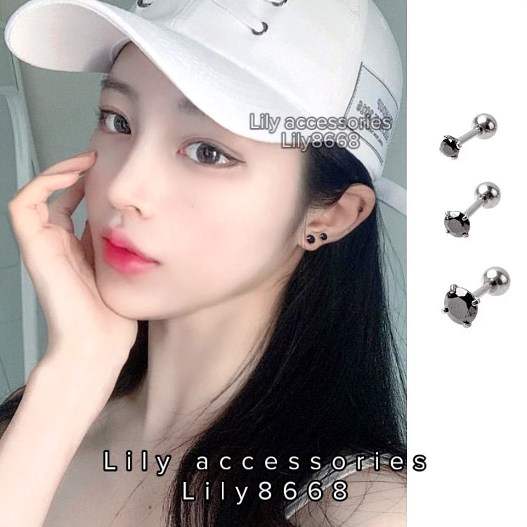 khuyên tai titan tròn kim đen không gỉ không đen không dị ứng cho nam và nữ