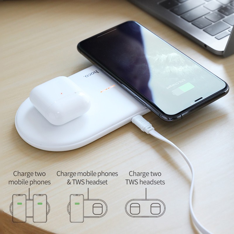 Đế Sạc Nhanh Không Dây Hoco 2 Trong 1 10w Cho Airpod Iphone 11 Pro Max Xs Xr Samsung S10 Huawei Xiaomi