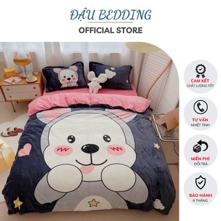Bộ Chăn Ga Gối Nỉ Nhung Tuyết Sữa  3D Mẫu Mới 2021 dày ấm (chat chọn mẫu)