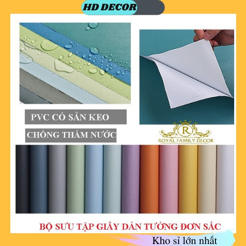 Giấy dán tường ☀️ 𝐅𝐑𝐄𝐄𝐒𝐇𝐈𝐏☀️ Giấy decal dán tường có sẵn keo khổ 𝟒𝟓𝐜𝐦*𝟏𝟎𝐦 màu đơn sắc