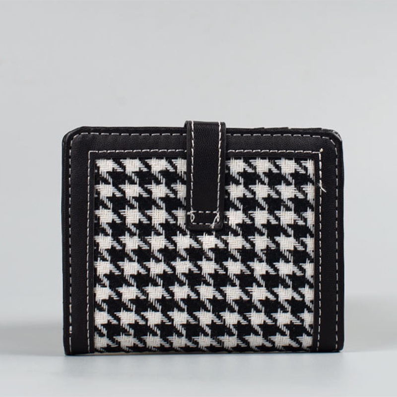 KAITIFEI Ví nữ nhỏ gọn Houndstooth cầm tay mini ngắn gập đẹp thời trang dễ thương cao cấp da giá rẻ nhiều ngăn