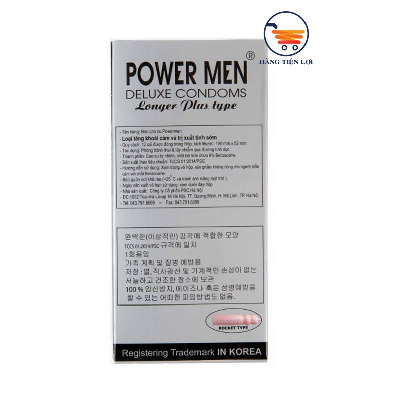 Bao cao su gân gai siêu kéo dài thời gian Powermen deluxe 12pcs -tặng BCS Safefit 4in1 3chiêc