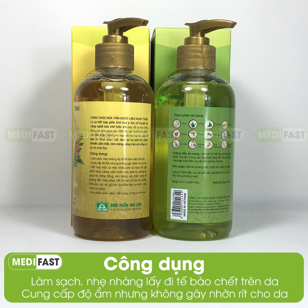 Sữa tắm dược liệu Ngọc Thảo 350ml - Chai có vòi tiện lợi - Tẩy da chết, dưỡng ẩm, giảm mụn lưng trứng cá mẩn ngứa