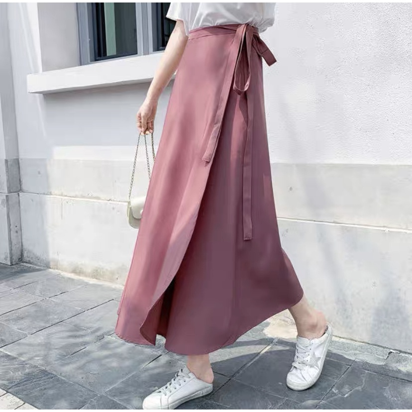 Hàng Ngày - Chân Váy Chữ A / Váy Quấn Đơn Giản / Váy Dài Ruy Băng Trơn
