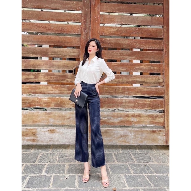 QUẦN KẺ ỐNG SUÔNG KHOÁ SƯỜN CHUN SAU LƯNG