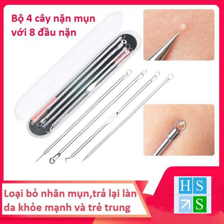 BỘ DỤNG CỤ NẶN MỤN chứng cá 4 cây 8 đầu thép không gỉ đa năng và tiện dụng - HS Shop Đà Nẵng