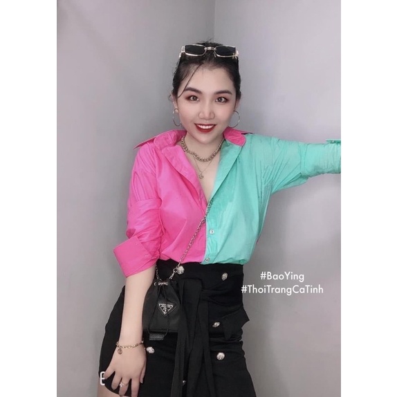 Áo sơ mi phối màu cá tính