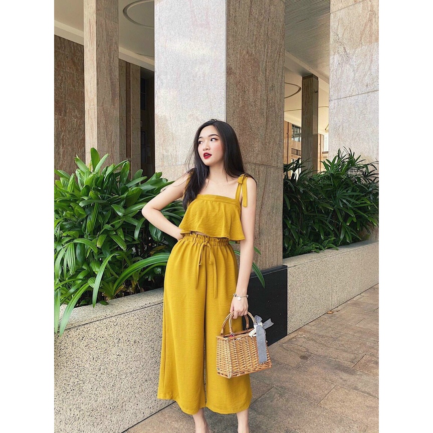 [ Miễn phí ship 2022 ] Set bộ nữ áo croptop cột nơ vai , bộ quần ống xuông đi làm đi chơi ,thời trang công sở