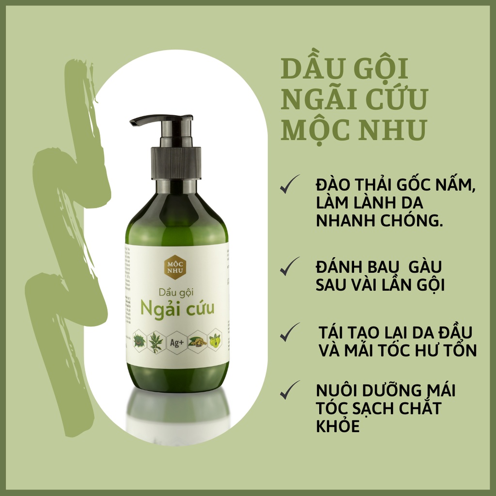 [Rẻ vô địch]Dầu Gội Ngải Cứu Mộc Nhu, Giảm Gàu Ngứa, Nấm Da Đầu, 300Ml, Tặng Son Dưỡng Môi