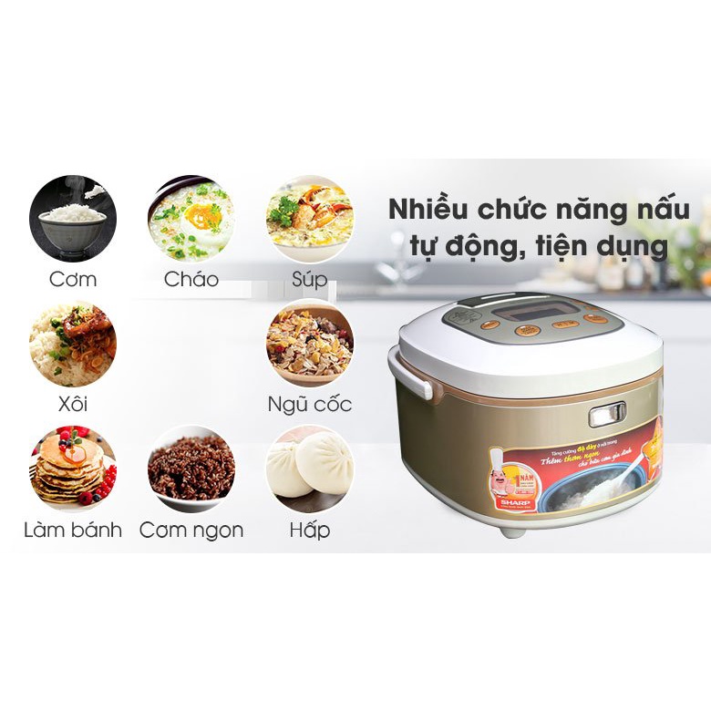 Nồi cơm điện tử Sharp 1.8 lít KS-TH18 Mới 100% Chính Hãng Công suất:790 W Lòng nồi dày:4.2 mm phủ chống dính