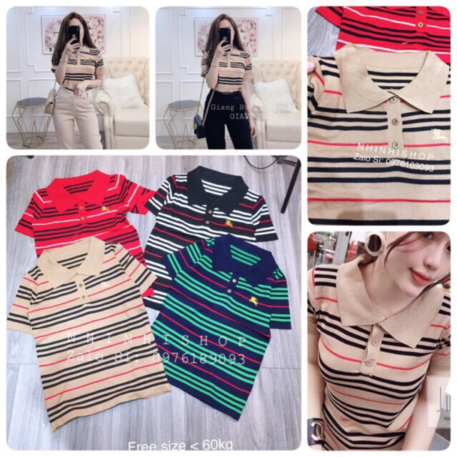 Áo len mỏng kẻ BB cổ bẻ kẻ ngang ngắn tay cúc cài CS075 - NhiNhi Shop | BigBuy360 - bigbuy360.vn