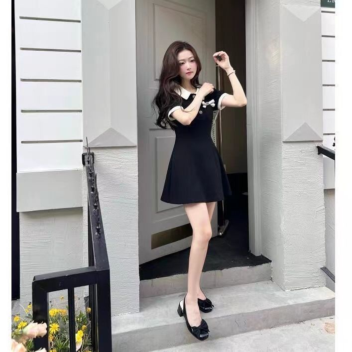 COZOK Đầm Tay Ngắn Cổ Bẻ Dáng Ôm Thời Trang Xinh Xắn Cho Nữ