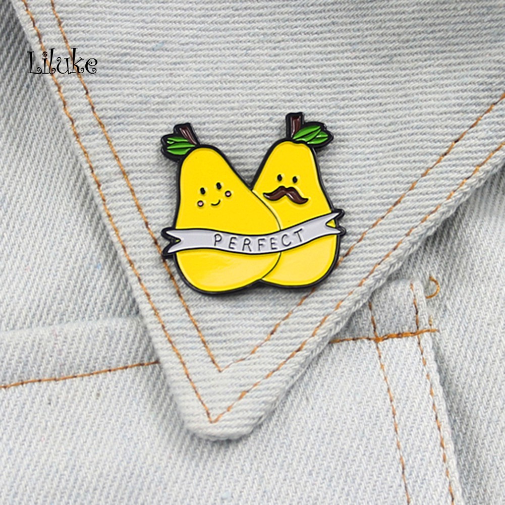 【LK】Cartoon Double Pear English Letter Perfect Badge Collar Brooch Pin Clothes Decor