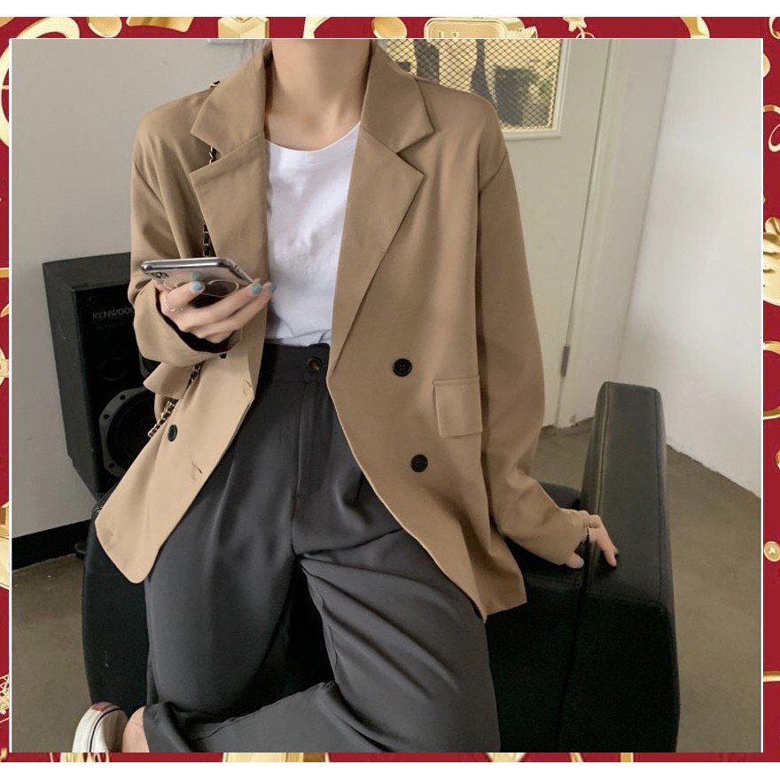 ao Blazer nữ 2 lớp túi nắp Hàn Quốc - Áo vest màu đen ulzzang | BigBuy360 - bigbuy360.vn