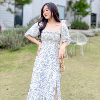 Đầm HEINA-  đầm dài smocking tay lửng