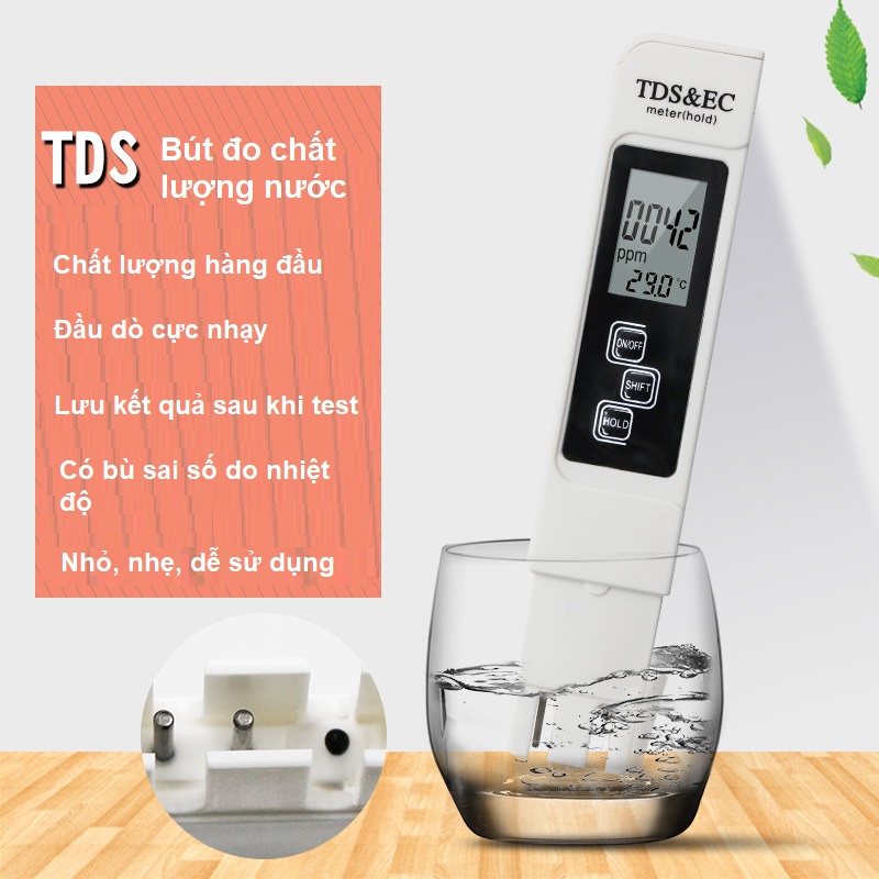 Máy đo nước sạch TDS EC -  Bút đo dinh dưỡng thủy canh, đo nồng độ chất hòa tan trong nước, kiểm tra chất lượng nước