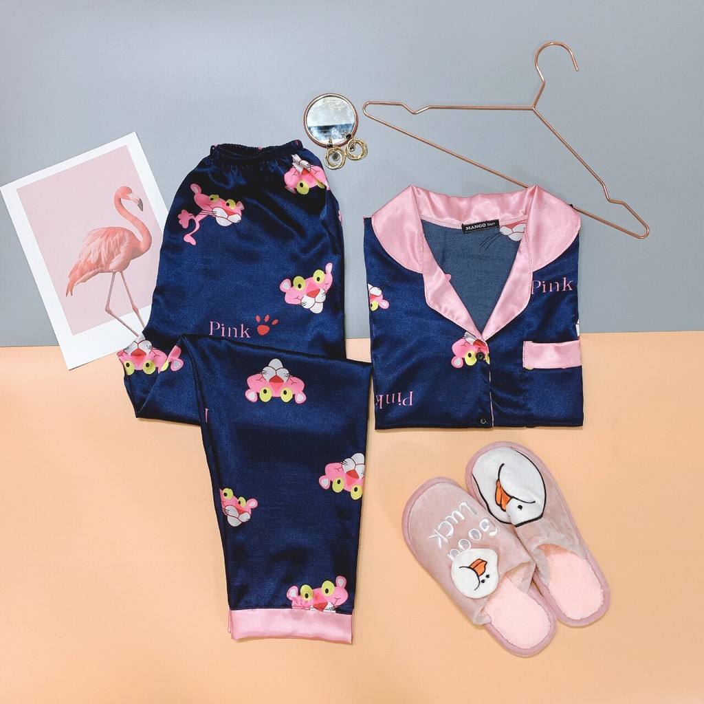 Set bộ pizama satin họa tiết siêu dễ thương