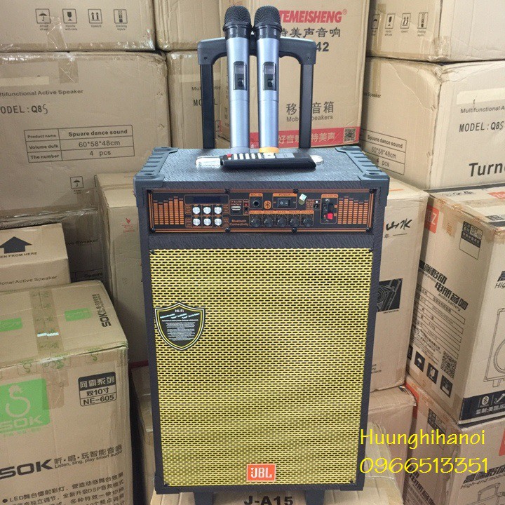Loa karaoke hát hay, loa kéo di động JBL bass 4 tấc, vỏ gỗ công suất lớn 700W , 2 micro không dây hát hay giá rẻ