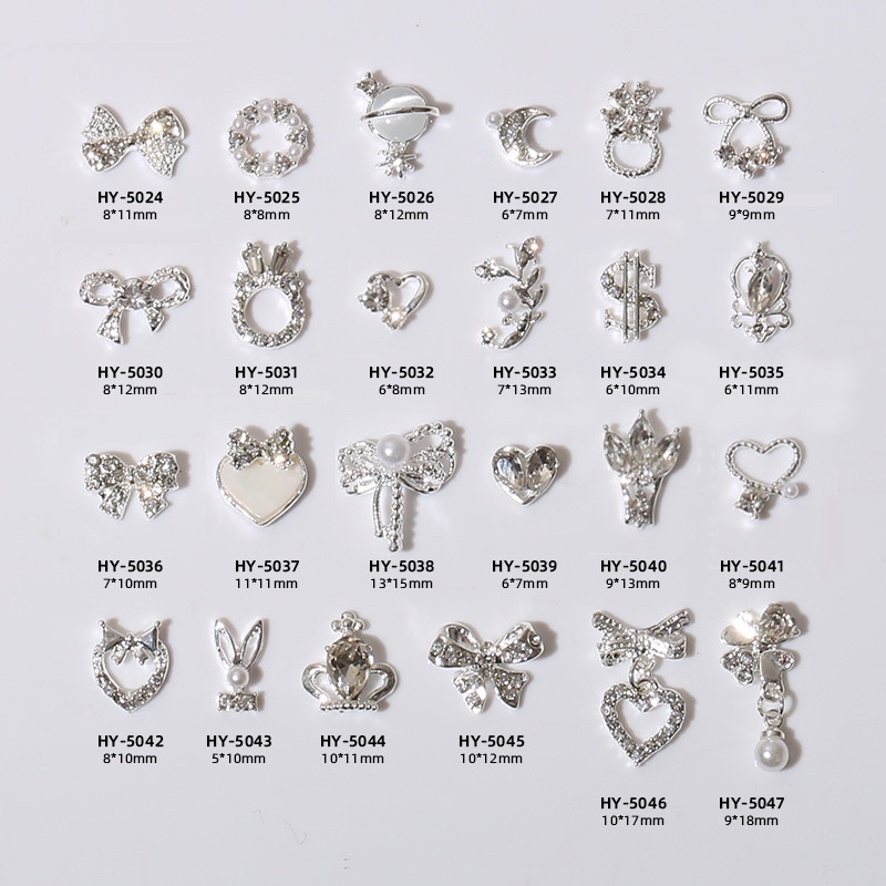 Charm cao cấp trang trí móng màu bạc,charm nơ màu bạc