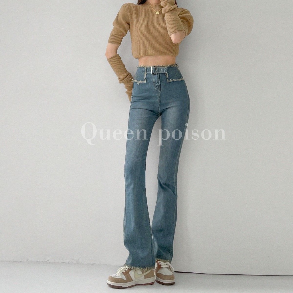 Jiashucheng Quần Jean Ống Loe Lưng Cao Dáng Ôm Co Giãn Thêu Hình Bướm Cổ Điển Đường Phố Cao Cấp Cho Nữ