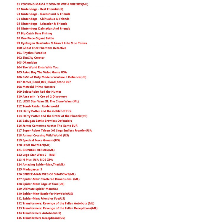 Băng Game 208 Trò Cho Nintendo Ds Nds Ndsl Ndsi 2ds 3ds