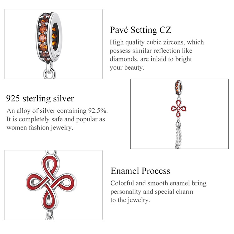 Hạt phụ kiện BAMOER SCC2069 bằng bạc 925 hình dáng nút cát tường để làm vòng tay DIY thời trang